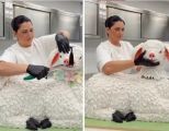 “أهدتها لأطفال غزة” .. شاهد: شيف مقيمة بجدة تصنع كعكة ضخمة على شكل خروف تكفي 300 شخص